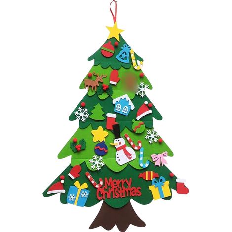 Arbre De Noël En Feutrine - 98 Cm - Pour Enfants - Avec 32 Décorations Et Guirlande Lumineuse - Lot Complet (1/5)