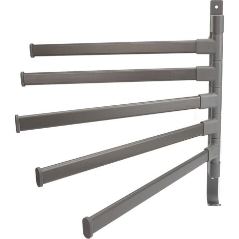 Porte-serviettes rotatif, barre porte-serviettes rotative à 5 bras, fixation murale, sans perçage, étagère de rangement double usage pour salle de bain, gris. (1/5)