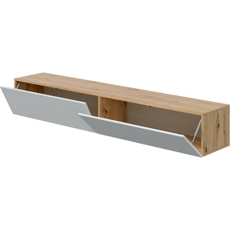 Dmora - Mobile porta TV Vincennes, Porta TV a 2 ante, Mobile sospeso soggiorno, 180x35h28 cm, Rovere Nodi e Bianco lucido, con imballo rinforzato (1/5)