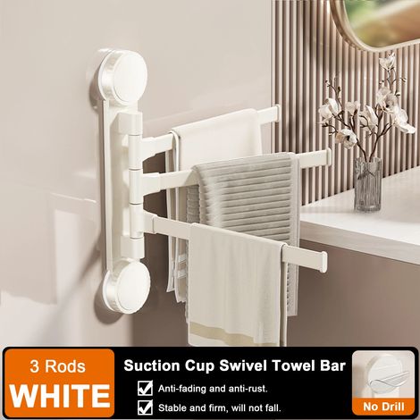Porte-serviettes à ventouses rotatif en aluminium (blanc, 3 niveaux, Chine continentale) - Fixation murale - 2/3/4/5 barres - Idéal pour la cuisine et la salle de bain (1/5)