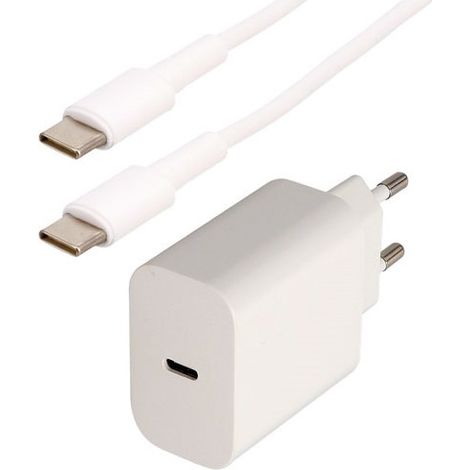 Kit de Cargador de Pared USB C 18 W + Cable USB C M/M - Blanco - 1m - Erard