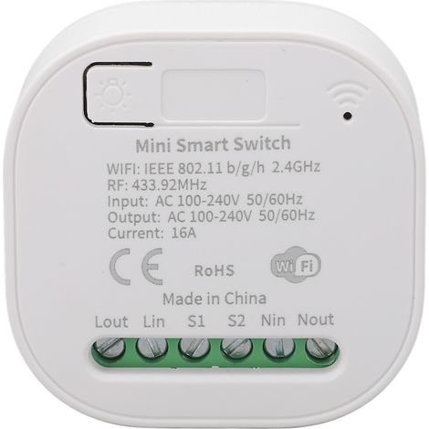 Mini-Smart-Schaltmodul mit App, Sprachfernbedienung, feuerfest für TUYA für Zuhause und Büro AC100-240V (RF (433,92 MHz) WiFi (IEEE802.11B g/n 2,4 GHz) 16 A) (1/5)