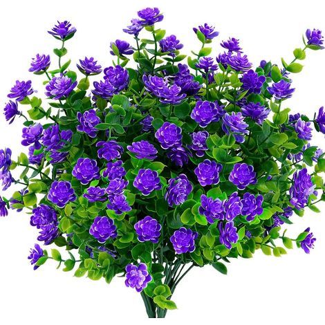 künstliche gefälschte Blumen im Freien, Kunstplastik Grün für drinnen im Freien hängenden Pflanzer Home Office Hochzeit Bauernhaus Dekor 8 Stk. Lila (1/5)