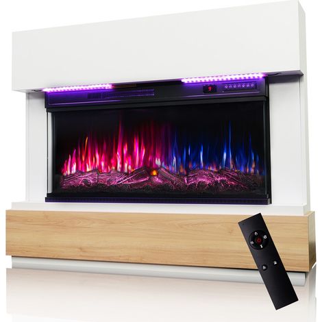 HOMAVO 36-Zoll Elektrokamin mit Heizung - 1000 / 2000W - Stand / Einbaukamin - 3D Flammenfarben - LED & Timer - inklusive Schrank