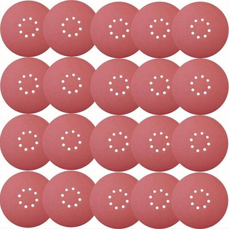Disques abrasifs 30 x 225 mm, grain PP40-P240, 8 trous, rouges, pour ponceuse orbitale de chantier (1/5)