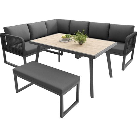 Salon de jardin modulable 6 à 8 places en résine tressée gris, avec coussins épais et table, ensemble extérieur pour terrasse, balcon et jardin  CHICFURN (1/5)