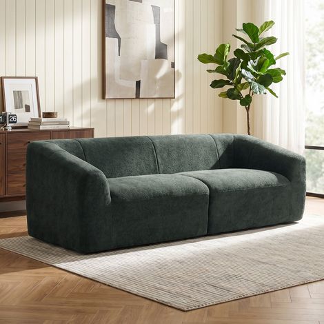 Canapé 3 Places sans Cadre, Assise Large, Rembourrage Épais, en Chenille, Vert Foncé (1/5)