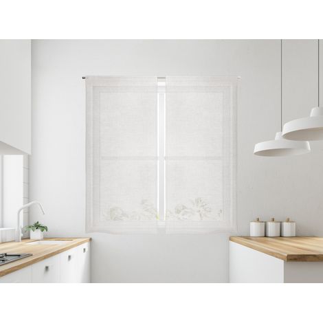 Coppia Tendine Tende A Vetro Glitter Brillantinate Semitrasparenti Finestre Porta Finestra Cucina Bagno 60 x 150 Cm o 60 x 240 Cm Mod Dominique Bianco - 60x150cm (1/4)