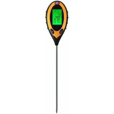 Misuratore professionale 4 in 1 di pH del terreno con display LCD, temperatura, umidità, alimentazione solare e retroilluminazione per giardinaggio (1 pezzo) (1/5)