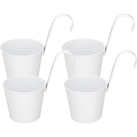 Ensemble de 4 pots muraux en fer pour plantes succulentes et fleurs, accessoire de jardin ou de balcon (blanc, détachable) (1/5)