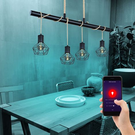 Pendel Decken Lampe App Sprachsteuerung Käfig Leuchte DIMMBAR im Set inkl. RGB LED Leuchtmittel
