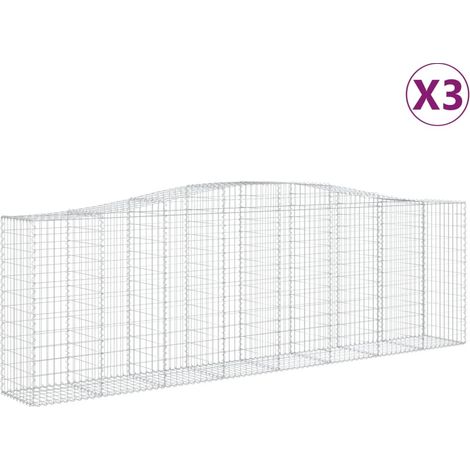 Cestas de gaviones Muro de contención arqueado Valla de jaula 3 piezas 400 x 50 x 120/140 cm Hierro galvanizado Plata 020040799