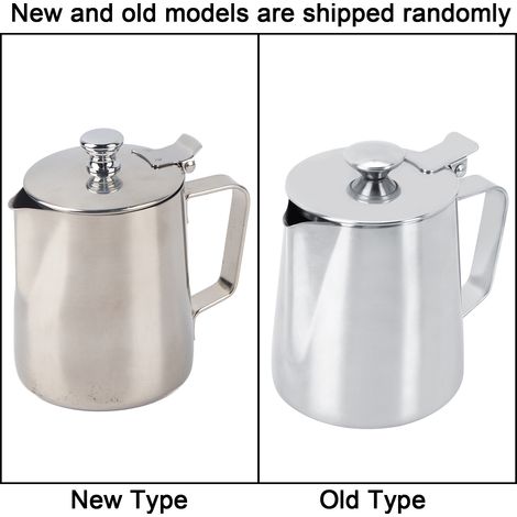 Pichet/tasse à lait en acier inoxydable de 350 ml avec couvercle, idéal pour préparer du lait et du café latte. (1/5)