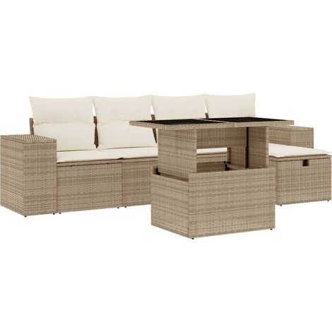 Maison Exclusive - Juego de sofás jardín con cojines 6 pzas ratán (1/5)