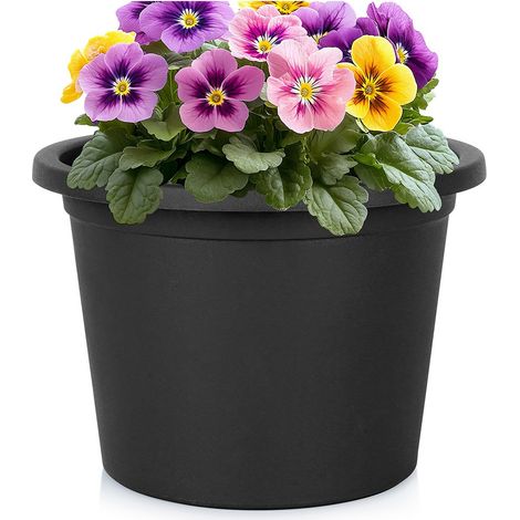 Maceta de plástico para jardín, negra, redonda, 27,5 cm (1/5)