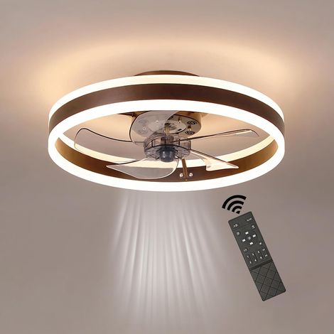 Ventilateur de Plafond LED Ø50 cm Brown avec Télécommande et Application, Moteur DC Silencieux, 6 Vitesses, Éclairage Dimmable 3000K-6000K, Fonction Mémoire, Ventilation Réversible, 48W (1/5)