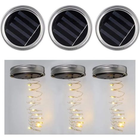 Couvercle pour bocal Mason en 3 pièces, 30 LED lumière du jour, étanche, éclairage intérieur et extérieur, chambre, jardin, Noël (1/5)