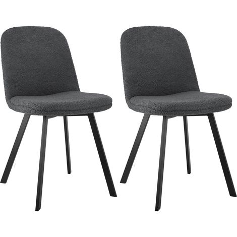 Lot de 2 chaises de salle à manger avec structure en métal et teddy gris foncé, pour salon et salle à manger (1/5)