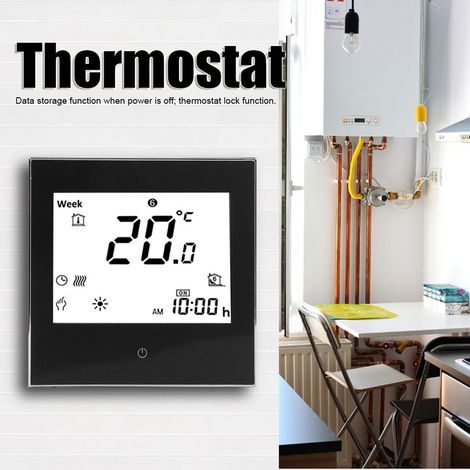 Thermostat de chauffage de chaudière programmable hebdomadairement 5A AC110-230V avec écran tactile LCD, noir (1/5)