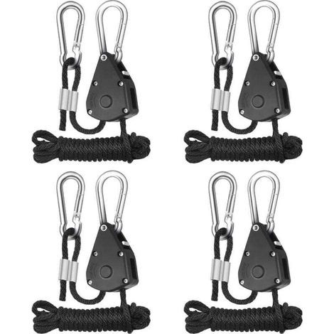 YMYNY 4 Pièces Corde à Cliquet avec Crochets Réglable 1/8 Pouces Rope Ratchet Cordes à Cliquet avec Tendeurs Sangle à Cliquet Corde pour Lampe ou Plantes (Capacité de Charge de 68 Kg par Paire (1/4)