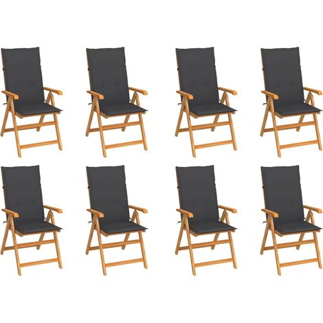 Lot de 8 Chaises inclinables de jardin avec coussins Siège de Terrasse Fauteuil de jardin Teck solide DHNET8932801 (1/5)