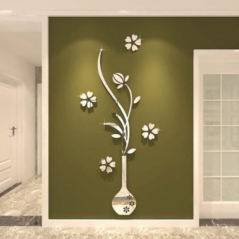 Stickers muraux ANNEFLY stickers muraux stéréoscopiques vase 60x120cm stickers muraux décoratifs chambre salon (style 2) Argent (1/2)