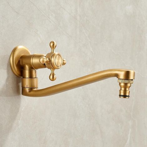 Robinet Extérieur, 21.8cm Robinet de Jardin Antique avec Bec étendu, Robinet Eau Froide Simple à Montage Mural en Cuivre pour Jardin,(Bec pointu) Patio, Cour (1/4)