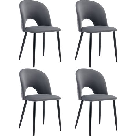 Chaise de salle à manger lot de 4, Chaise rembourrée pour salon cuisine, Velours pieds en métal réglables dossier ajouré motif diamant, Gris (1/5)