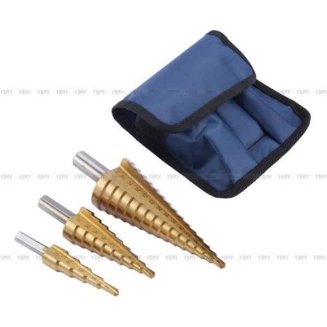 Foret Fraises à Étages Conique Perçage Perceuse Visseuse Trou Titane - 3pcs - acier HSS - 4-32mm (1/4)
