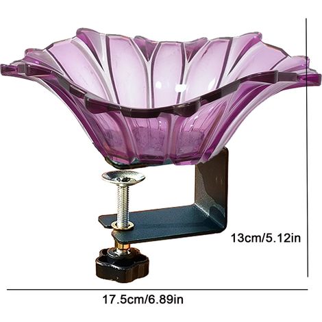 Birdbath - Glass Bowl with Adjustable Steel Railing Clamp - Outdoor Garden Patio Balcony Use - 1 Piece (1/5)