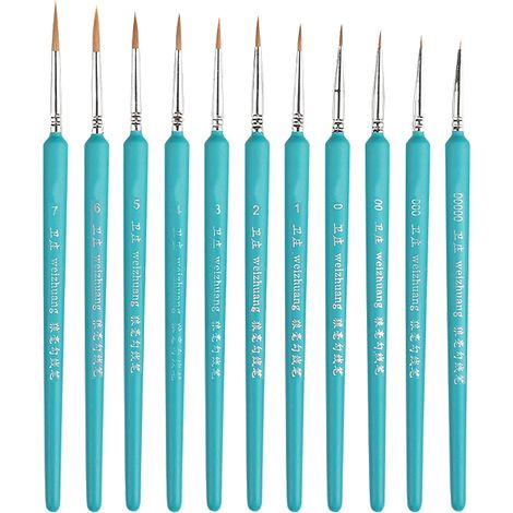 Brush Set - 11 Pieces Miniature Paint Brush - Natural Wood Handle - For Acrylic Watercolor Oil Model Painting - 11 Units (1/5)