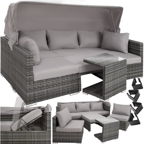 Canapé de jardin Lounge en rotin Avec cadre aluminium gris (1/10)
