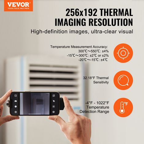 Caméra d'imagerie thermique pour Android iOS, résolution 256 x 192 IR, imageur thermique infrarouge sans fil WiFi caméra visuelle,… (1/5)
