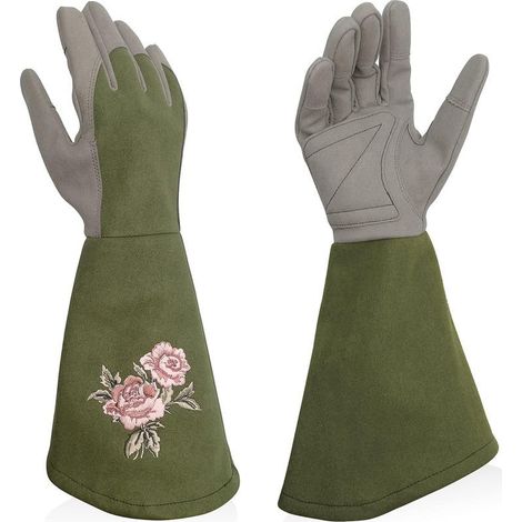 Gants de jardinage pour femme – Résistants aux perforations, taille L, couleur verte, 1 paire (1/4)