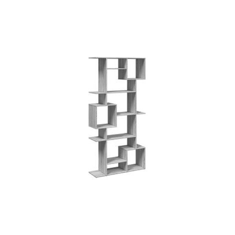 Étagère bibliothèque originale en bois 9 compartiments ouverts 92cm – Modèle Klaxia-Chêne gris (1/5)