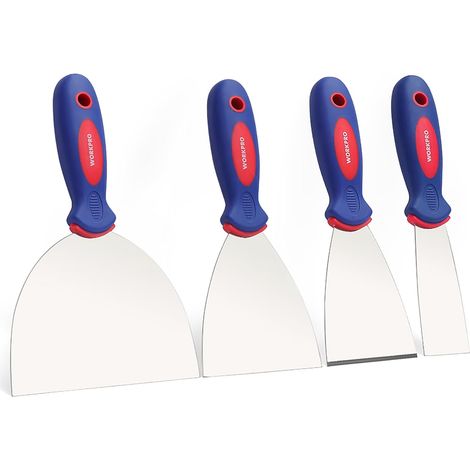 4 Spatules Acier Inoxydable 38,75,100,150mm Poignée Ergonomique Enduit Mur