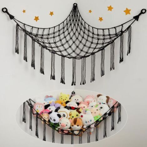 1 toy storage hammock, bohemian hammock for stuffed animals, hanging storage rack for children's room, black (1/5)