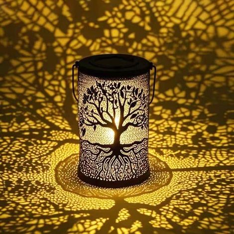 Lanterna solare Albero della Vita in metallo, impermeabile, luci da giardino a LED da appendere e da appoggio per giardino, cortile, patio e prato, lampada da tavolo (1/5)