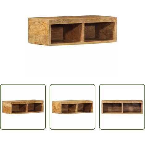 Rangement mur - Meuble TV mural 60x30x19 cm bois massif de manguier brut (1/5)