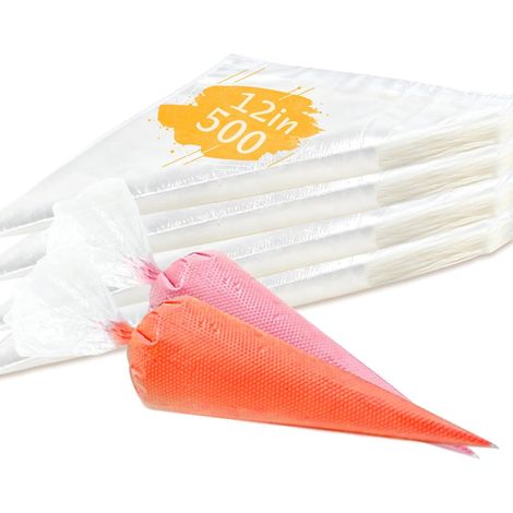 Disposable Icing Piping Bags 12 inch (500 Pack) - Transparent Strong Pastry Bags for Cake Decorating, Cookies & Cupcakes - Disposable Decorating Bags for Cream, Icing & Frosting - Baking Supplies