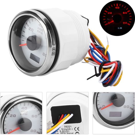 Tachymètre marin à aiguille de 52 mm, rétroéclairage rouge, universel pour moto, voiture, camion, bateau, moteur à essence 9-32 V (1/5)