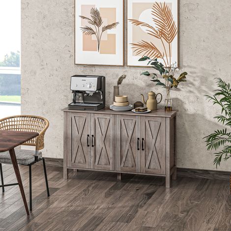 Armario multiusos de estilo rústico con 4 estantes ajustables, de madera, 120x37x75 cm, gris. (1/5)