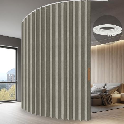 Rideau de séparation avec montage au plafond - 100 % protection contre la lumière - Aspect accordéon - Pour chambre à coucher, salon, coin - Gris - H 243 x l 457 cm - 1 pièce (1/5)