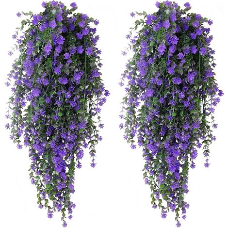 4 PCS Plantes Artificielles Suspendues Faux Plants Plantes Artificielles  Exterieur Resistant Aux Uv Idéales Pour le Jardin le Salon L'intérieur L'eextérieur le Balcon Décoration Murale (Violet 75cm) (1/5)