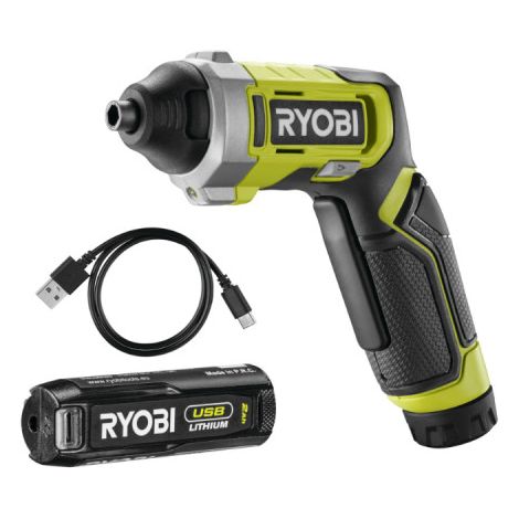 RYOBI Tournevis 4V USB Lithium - 1 batterie 2,0Ah - coffret 10 embouts - RSD4-120T