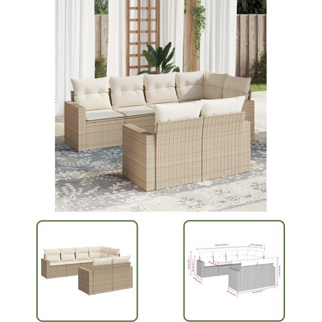 The Living Store 7-tlg. Garten-Sofagarnitur mit Kissen Beige Poly Rattan - Gartensofa - Polyethylen Möbel - Outdoor Sofa - Lounge Set - Gartenlounge (1/3)