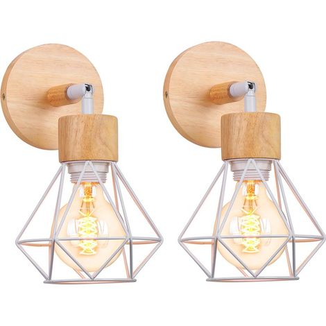 (2X)Applique Murale En Bois Lampe Murale Rétro Blanc Vintage Applique Murale Moderne E27 (1/5)
