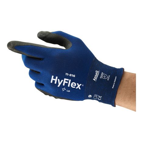 Gants de manutention Ansell HyFlex 11-816 taille 9, Adhérence supplémentaire, bonne dextérité, 1 Paire, Noir, Bleu ( Prix pour 1 paire )