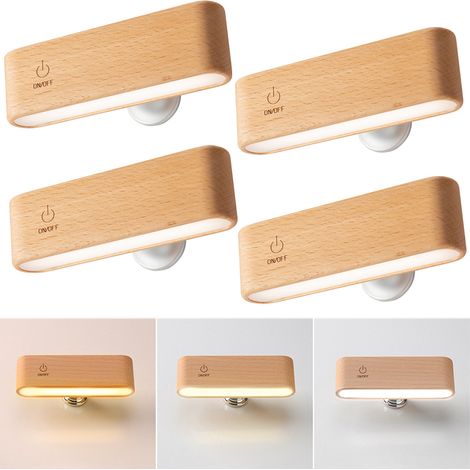 Lot de 4 lampes murales LED rechargeables, veilleuse magnétique à luminosité réglable, lampe de lecture tactile rotative à 360° (1/5)