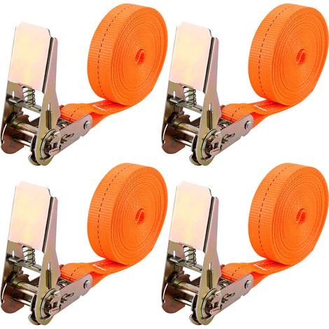 4 Pièces Sangle à Cliquet,Longueur 6 m,Largueur 25 mm,Sangle d'Arrimage à Cliquet,Sangles de Serrage,Supportant Une Charge Maximale Totale de 1000 kg